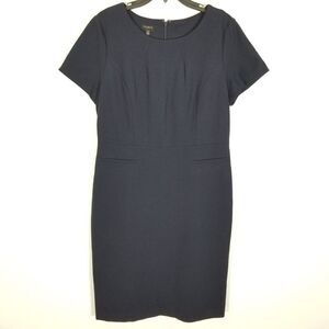 Talbots Women Knit Ponte Sheath Dress Size 10 Navy Short Sleeve Office Preppy